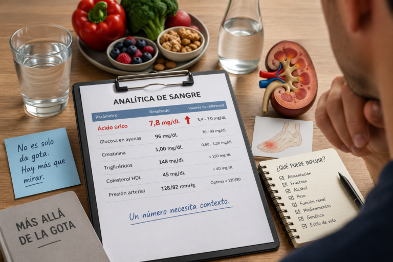 Analítica con ácido úrico alto para explicar qué significa más allá de la gota