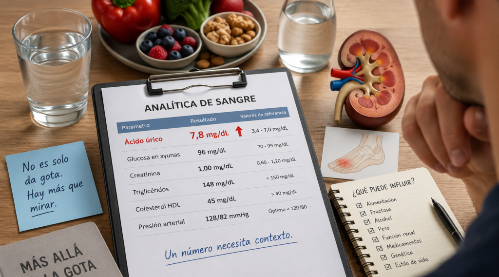 Ácido úrico: más allá de la gota Analítica con ácido úrico alto para explicar qué significa más allá de la gota